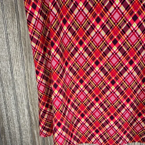 y2k Red Green Pink Plaid A-Line Mod Midi Skirt - Picture 2 of 4